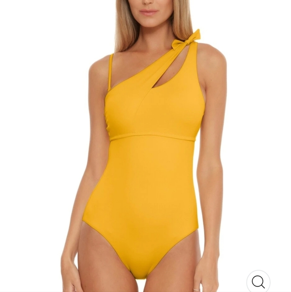 BECCA asymmetrical one piece yellow swimsuit